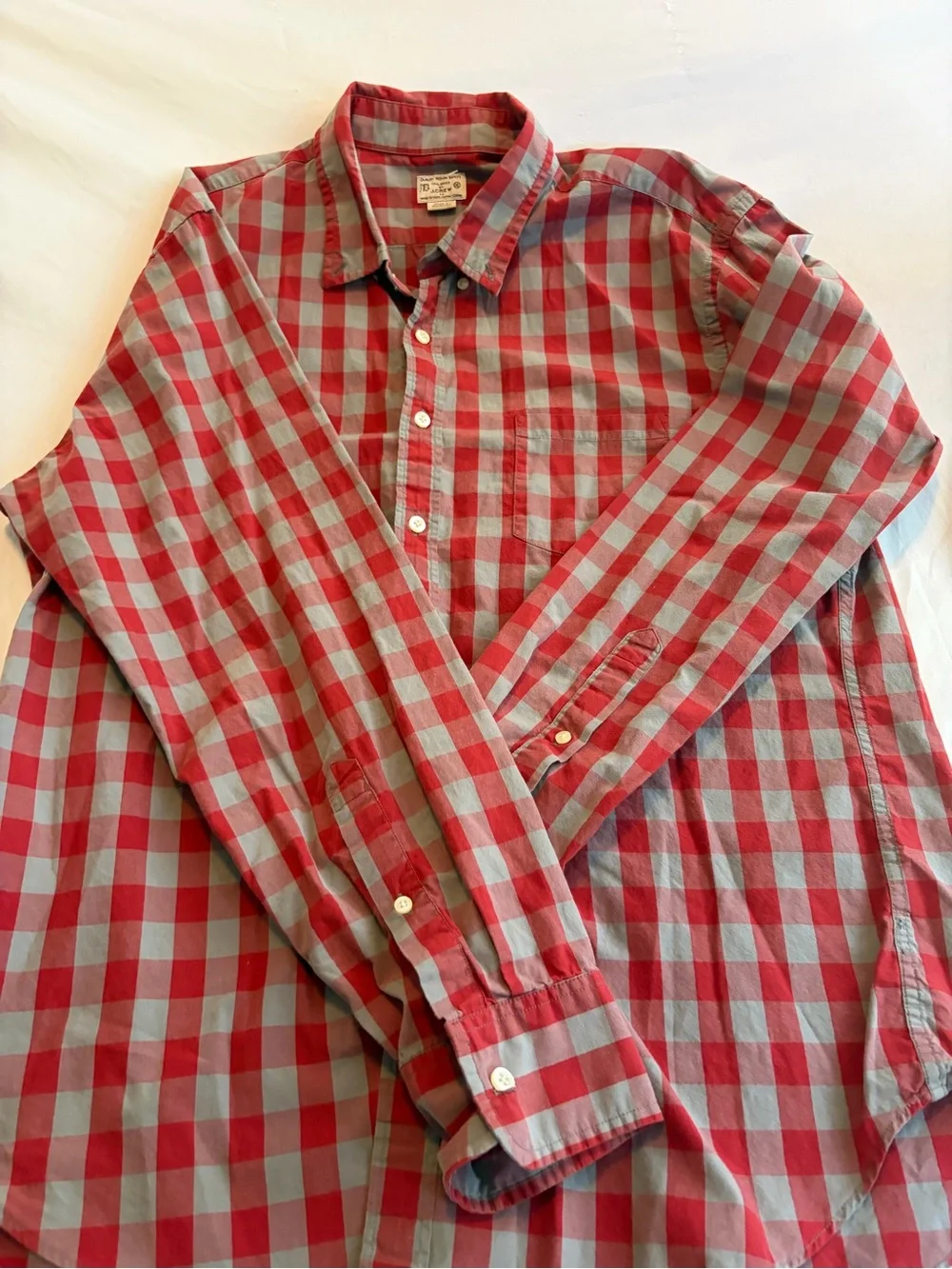 J.Crew Red & Gray Checkered Long Sleeve Shirt Size XL 100% Cotton Size XL